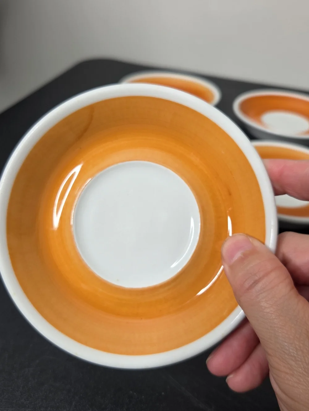 Form Shenango China Set of 8 Orange and White Glazed Saucer Plates 5